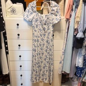 White and Blue Floral Maxi  Dress